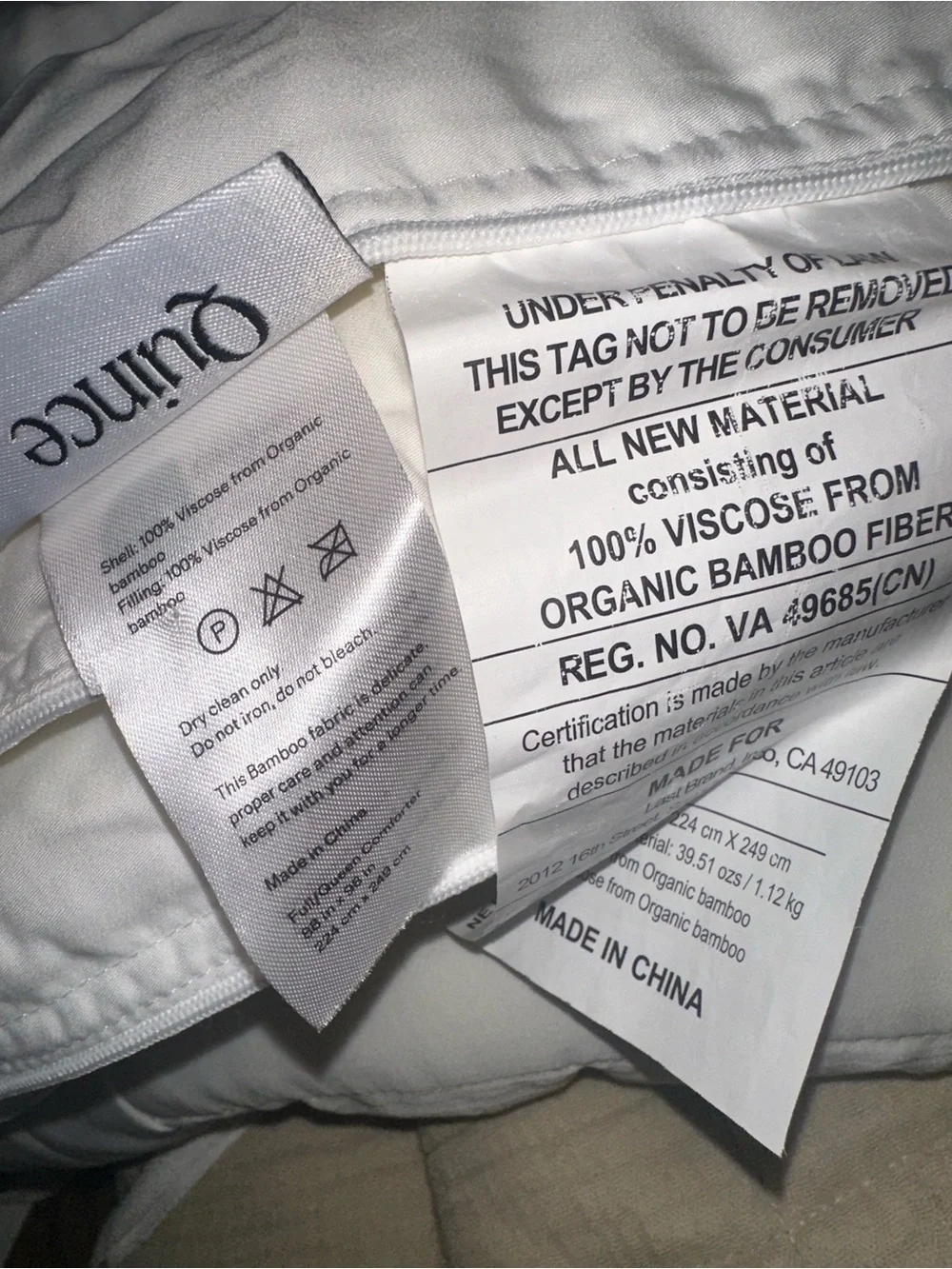 QUINCE White 100% Viscose from Organic Bamboo Comforter Soft - NWOT Full/Queen